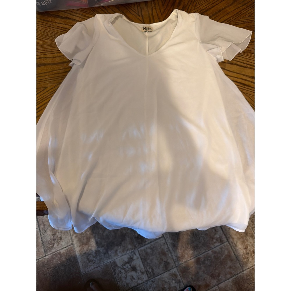 Show Me Your Mumu Peta Tunic White V-Neck Flutter Sleeve Chiffon Top Medium